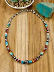 Multi-Color Bead & Sterling Pearl Necklace