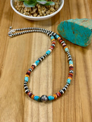 Multi-Color Bead & Sterling Pearl Necklace