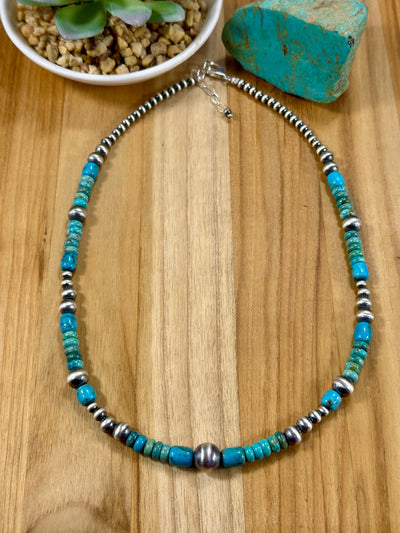 Kingman Turquoise & Silver Pearl Necklace
