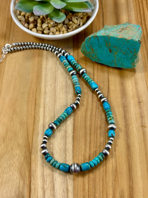 Kingman Turquoise & Silver Pearl Necklace