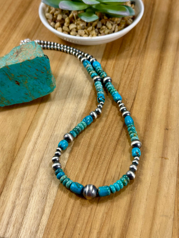 Kingman Turquoise & Silver Pearl Necklace