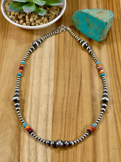 Multi-Color Bead & Sterling Pearl Necklace