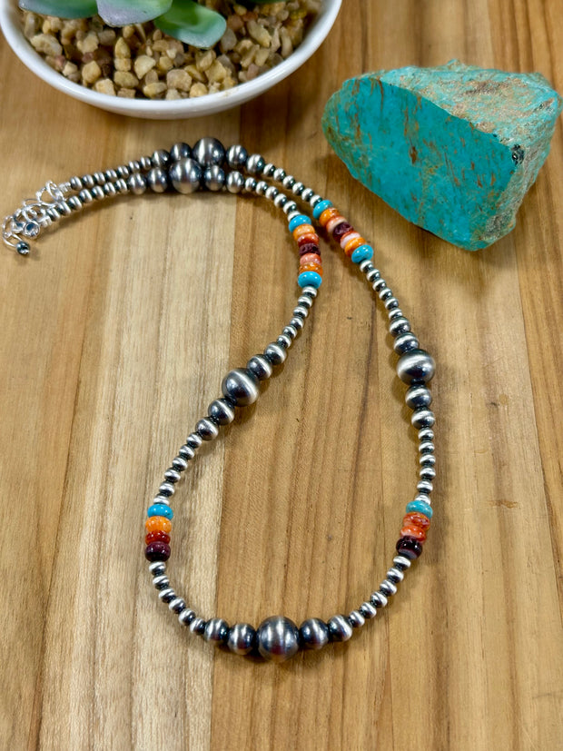Multi-Color Bead & Sterling Pearl Necklace