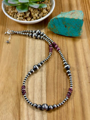 Purple Spiny Oyster & Silver Pearl Bead Ripple Necklace