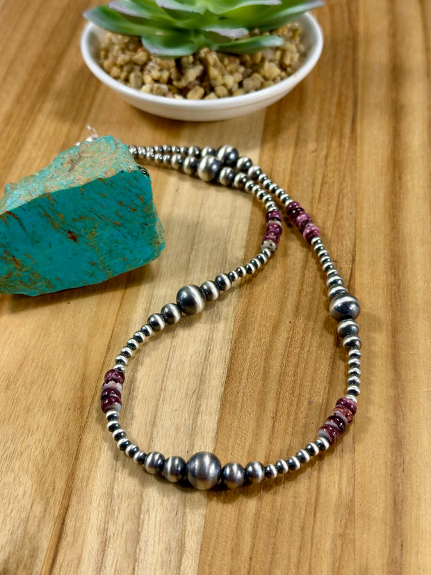 Purple Spiny Oyster & Silver Pearl Bead Ripple Necklace