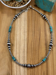 Kingman Turquoise & Silver Pearl Necklace