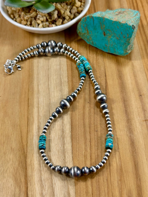 Kingman Turquoise & Silver Pearl Necklace