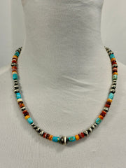 Multi-Color Bead & Sterling Pearl Necklace