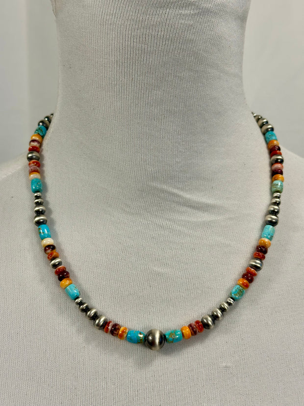 Multi-Color Bead & Sterling Pearl Necklace