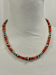 Red Spiny Oyster & Silver Pearl Bead Necklace