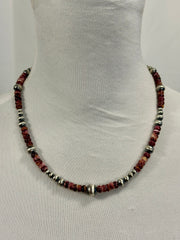 Purple Spiny Oyster & Silver Pearl Bead Necklace