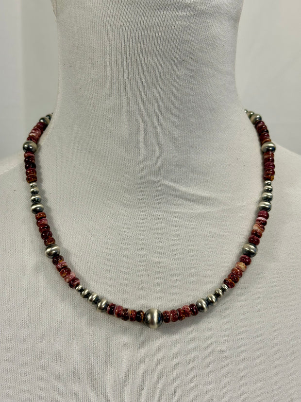 Purple Spiny Oyster & Silver Pearl Bead Necklace