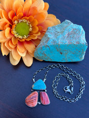 3 Stone Spiny Fixed Pendant Necklace