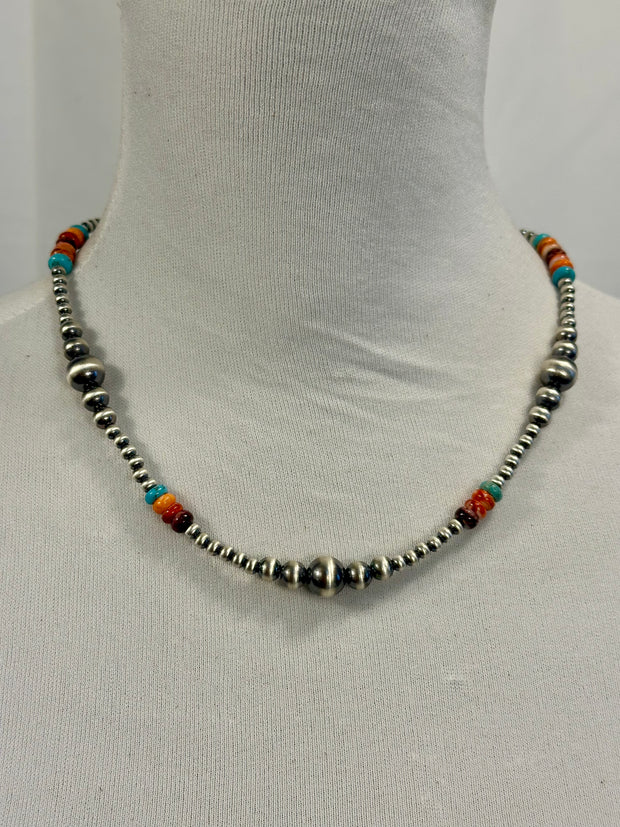 Multi-Color Bead & Sterling Pearl Necklace