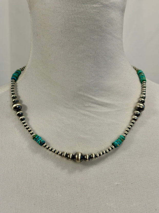 Kingman Turquoise & Silver Pearl Necklace