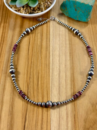 Purple Spiny Oyster & Silver Pearl Bead Ripple Necklace