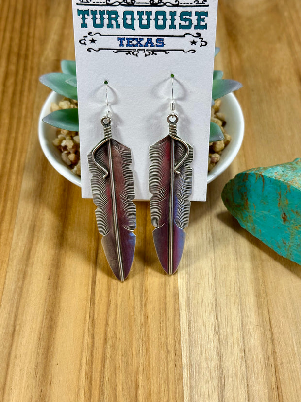 Sterling Silver Feather Dangle Earrings