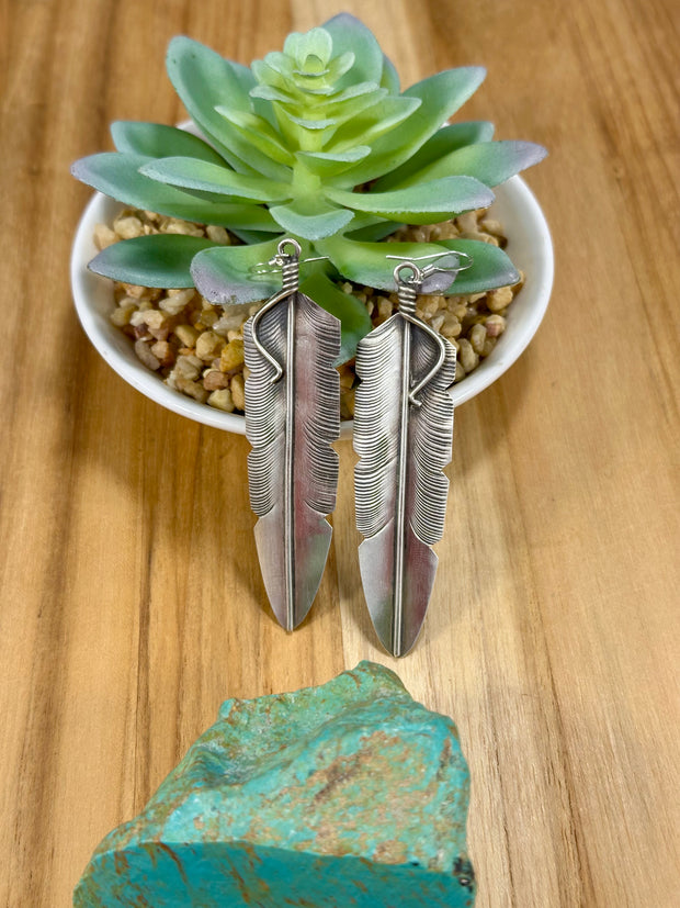 Sterling Silver Feather Dangle Earrings