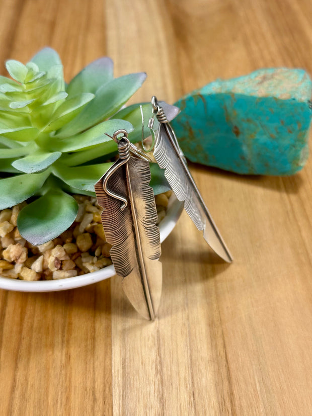 Sterling Silver Feather Dangle Earrings