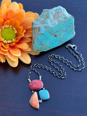 3 Stone Spiny Fixed Pendant Necklace