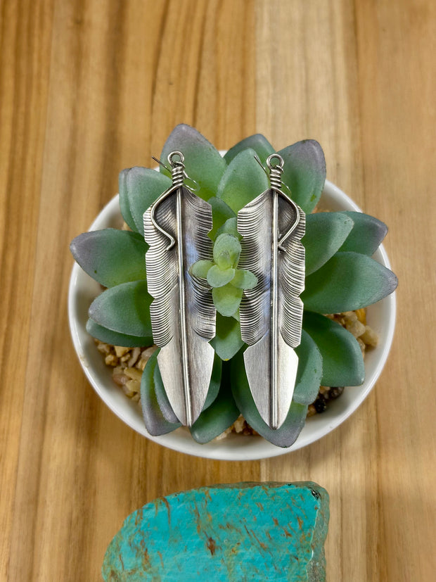 Sterling Silver Feather Dangle Earrings