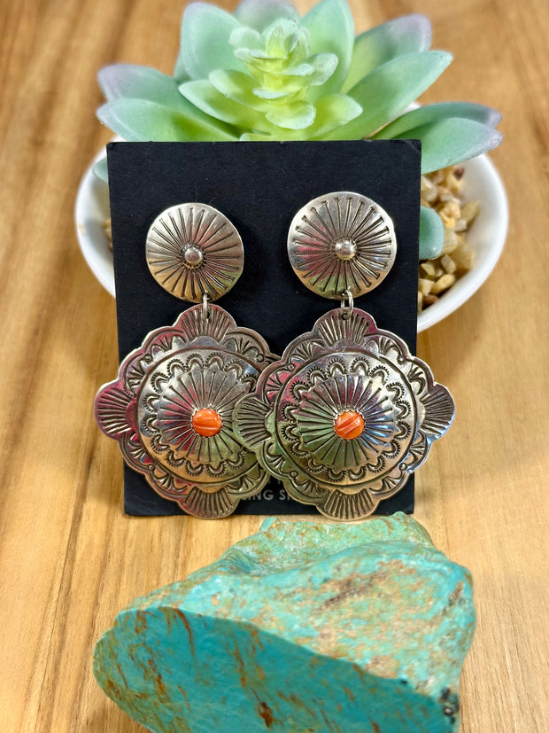 Sterling & Red Spiny Oyster Dangle Earrings
