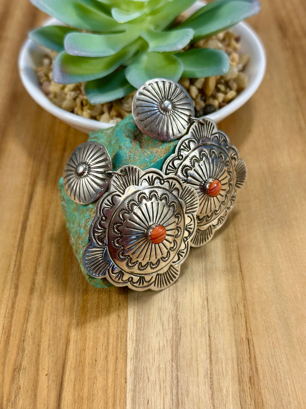 Sterling & Red Spiny Oyster Dangle Earrings