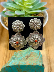 Sterling Silver & Red Spiny Oyster Dangle Earrings
