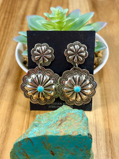 Sterling Silver & Kingman Turquoise Floral Dangle Earrings