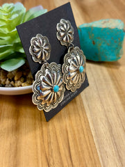 Sterling Silver & Kingman Turquoise Floral Dangle Earrings