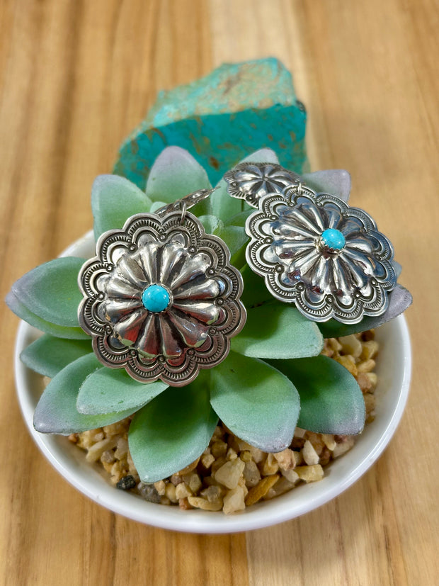 Sterling Silver & Kingman Turquoise Floral Dangle Earrings