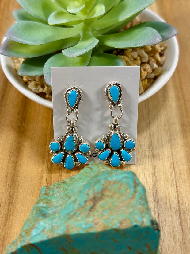 Kingman Turquoise Dangle Cluster Earrings