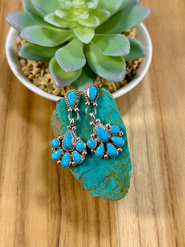 Kingman Turquoise Dangle Cluster Earrings
