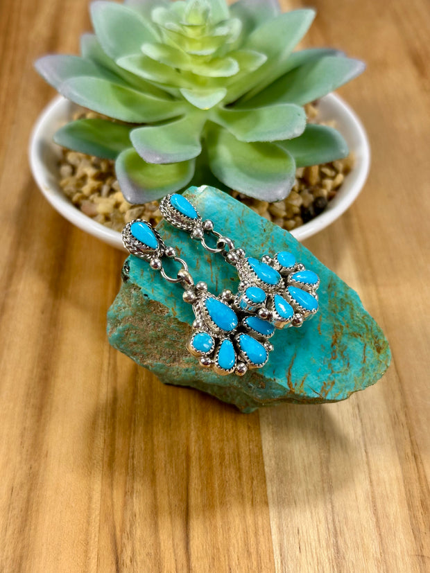 Kingman Turquoise Dangle Cluster Earrings