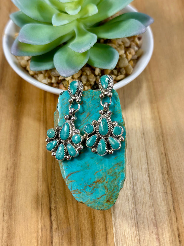 Kingman Turquoise Dangle Cluster Earrings