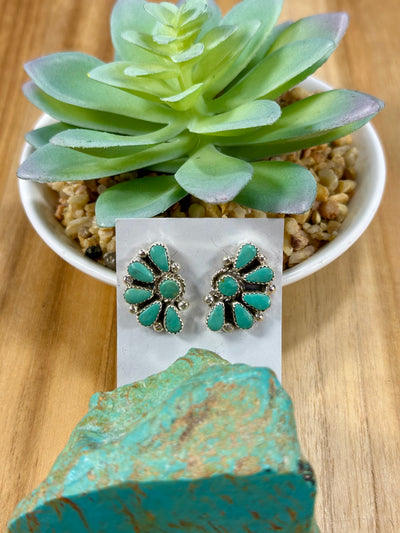 Kingman Turquoise Half Cluster Earrings