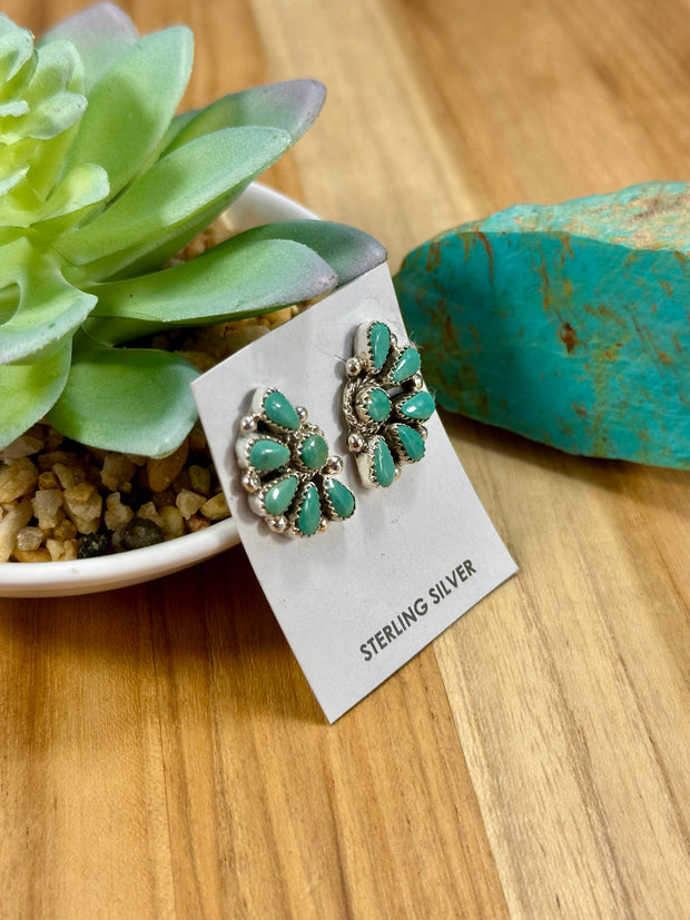Kingman Turquoise Half Cluster Earrings