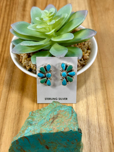 Kingman Turquoise Half Cluster Earrings