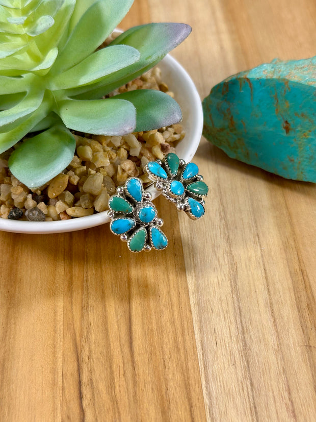 Kingman Turquoise Half Cluster Earrings
