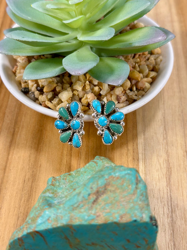 Kingman Turquoise Half Cluster Earrings