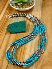 5 - Strand Kingman Turquoise & Sterling Silver Necklace