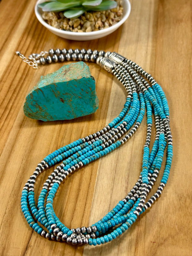 5 - Strand Kingman Turquoise & Sterling Silver Necklace