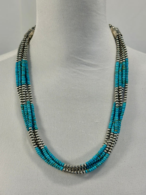5 - Strand Kingman Turquoise & Sterling Silver Necklace