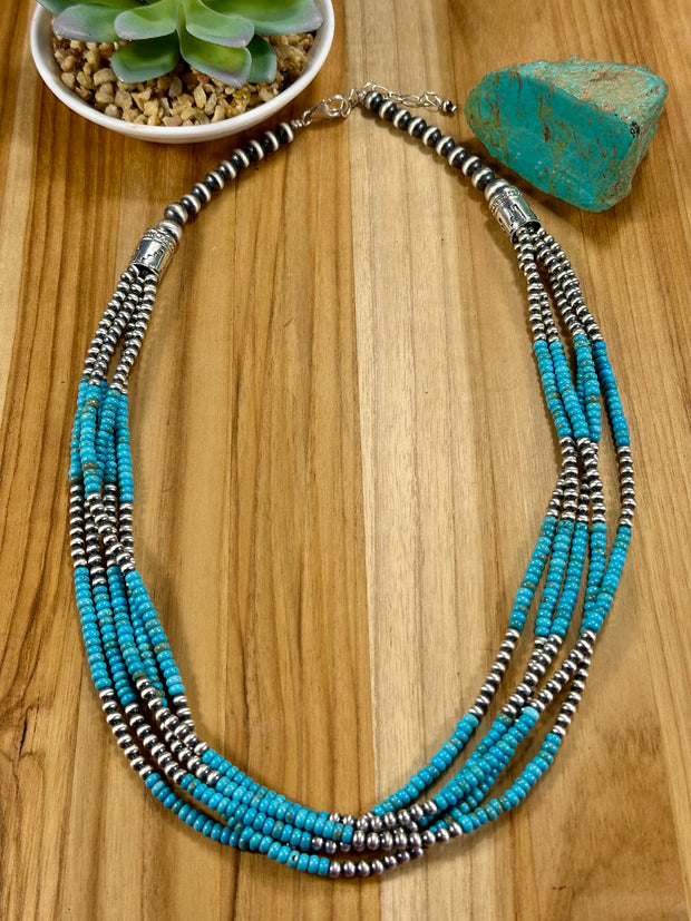 5 - Strand Kingman Turquoise & Sterling Silver Necklace