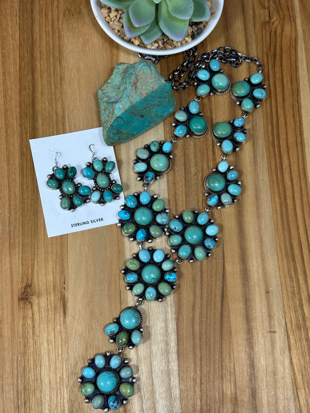 Carico Lake Turquoise Lariat Necklace and Earrings