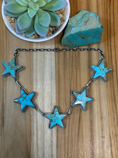 Kingman Turquoise Sterling Silver Star Choker