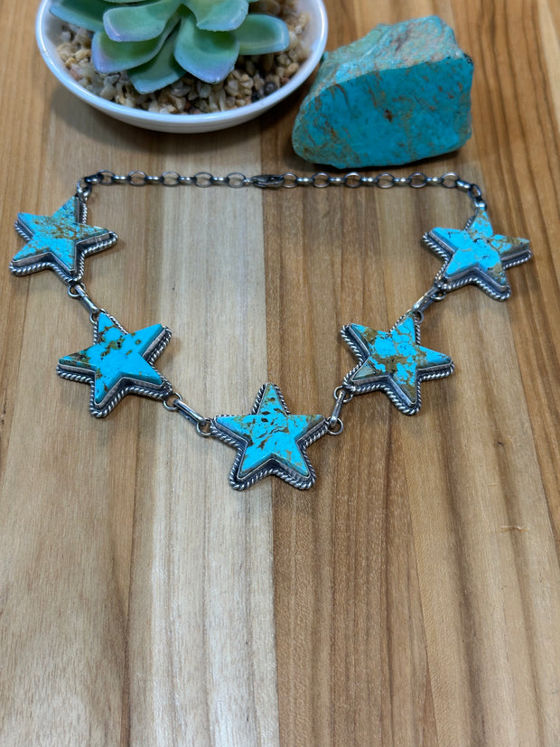 Kingman Turquoise Sterling Silver Star Choker
