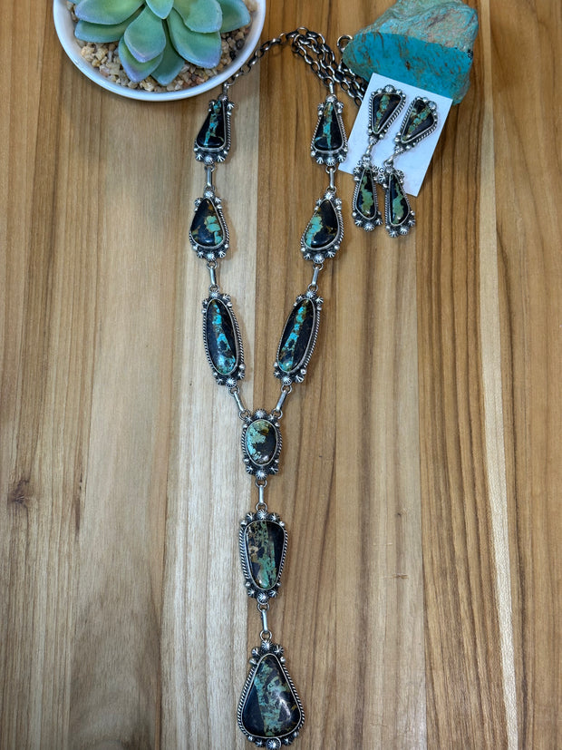 Black Jack Lariat Necklace and Earrings