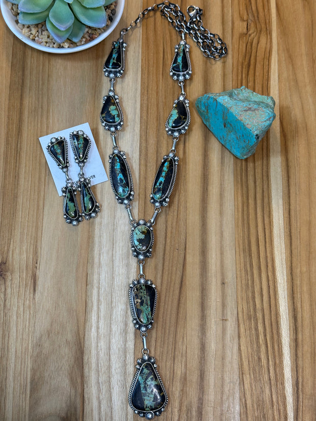 Black Jack Lariat Necklace and Earrings