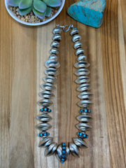 Handmade Sterling Silver Navajo Pearl Kingman Turquoise Necklace